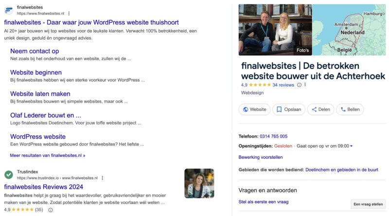 Google Bedrijfsprofiel van finalwebsites