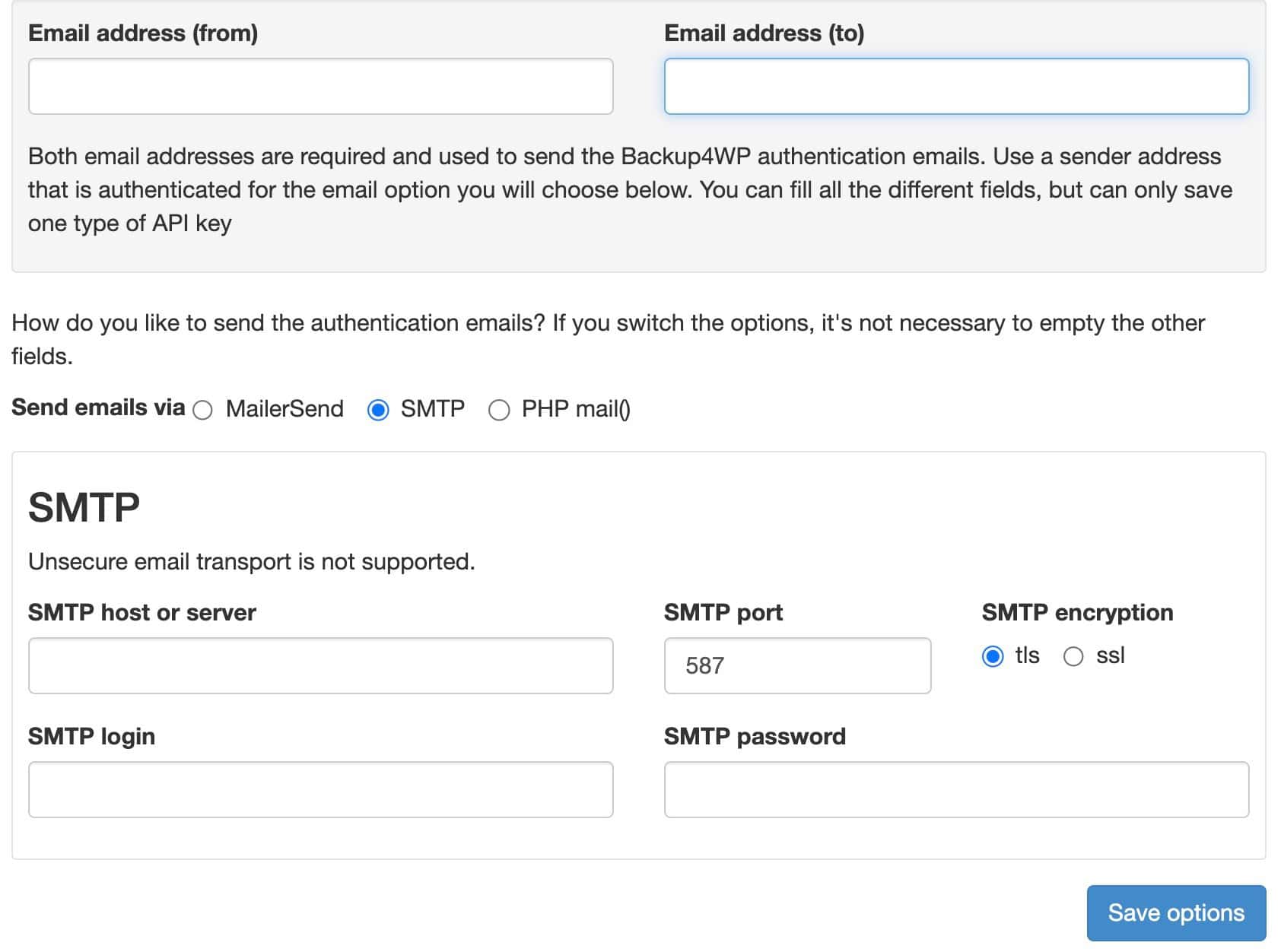 Backup4WP - E-mail configuratie