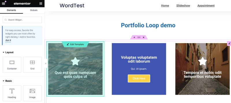 Portfolio maken met Elementor loop templates